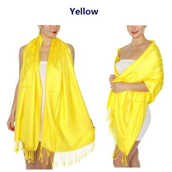 Pashmina Style Wrap Scarf Shawl Cover Fringe Yellow Bright Yellow SALE 2 FOR 15 - Picture 1 of 5